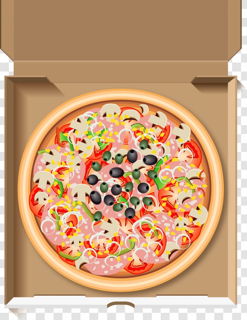 Pizza Box Sausage Italian Cuisine - Cheese - Vector Painted Mounted Transparent PNG