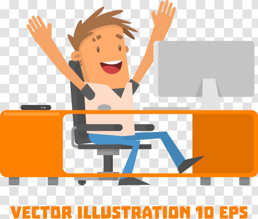 Digital Illustration - Domain Name Registrar - Vector Painted Man Sitting At A Computer Desk Transparent PNG