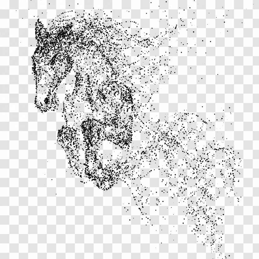 Horse - Black And White - Hand Painted Ink Flow Running Transparent PNG