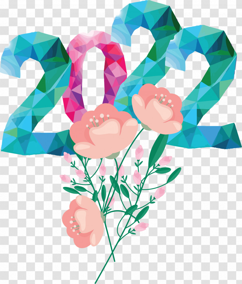 Happy New Year 2022 Text Flower Sign Transparent PNG
