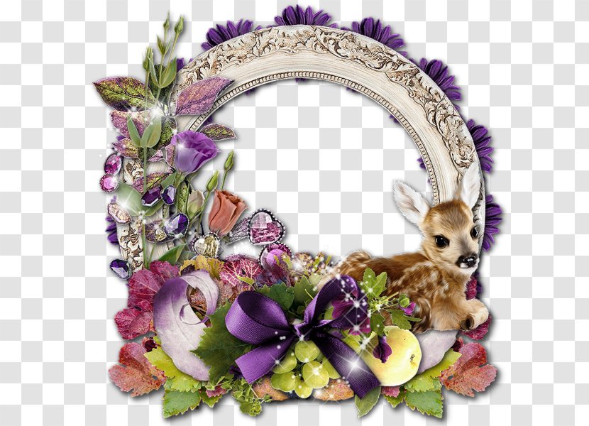 Clip Art - Purple - Flowers And Decorative Deer Circular Pattern Border Transparent PNG