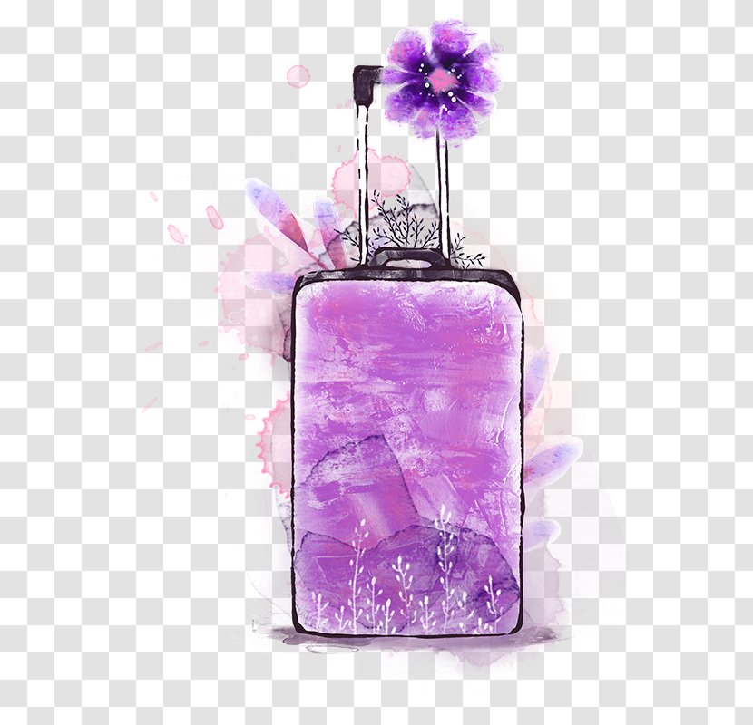 Suitcase Watercolor Painting Poster Illustration - Perfume - Flowers,Suitcase Transparent PNG