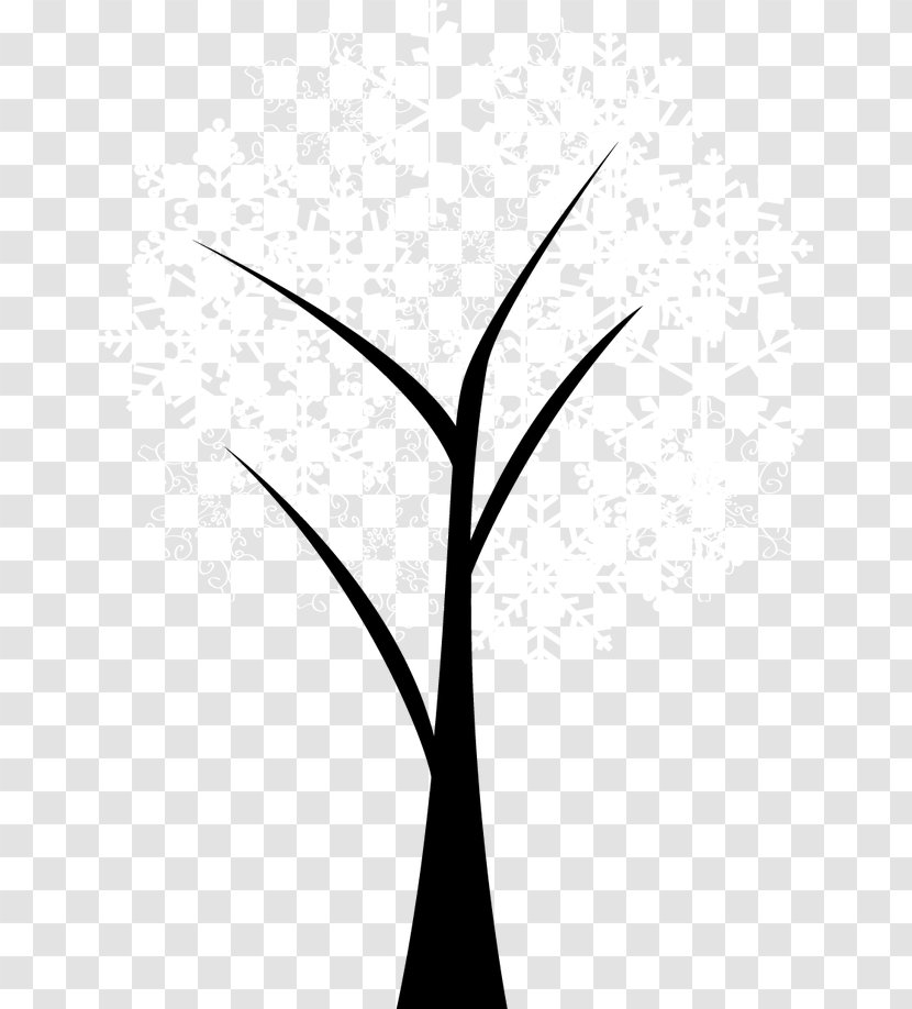 Twig Black And White Plant Stem Leaf Pattern - Monochrome - Cartoon Painted Snowflakes Tree Transparent PNG