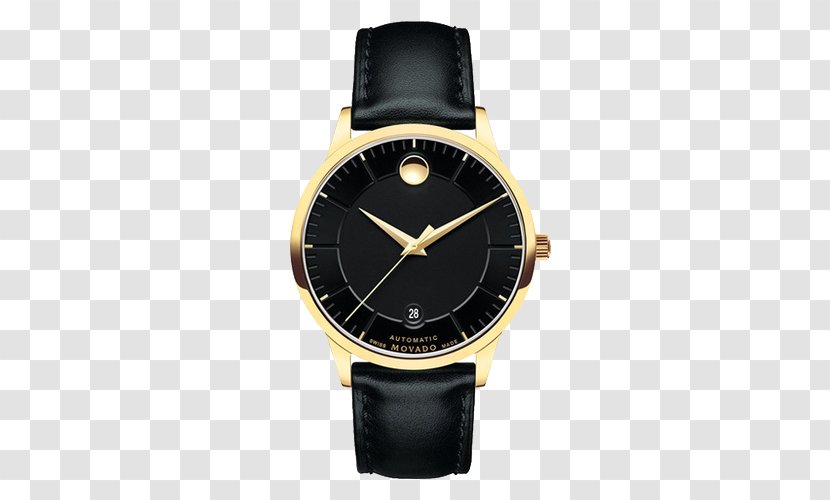 Automatic Watch Leather Strap Dial - Colored Gold - Movado Watches Swiss Action Series Transparent PNG