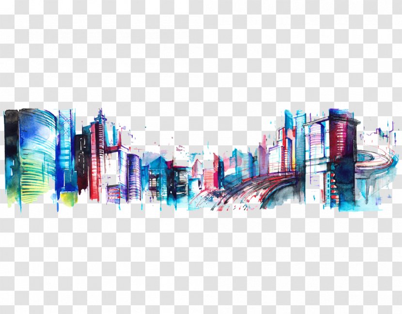 Painting Abstract Art Building Poster - Ink City HighDefinition Deduction Material Transparent PNG