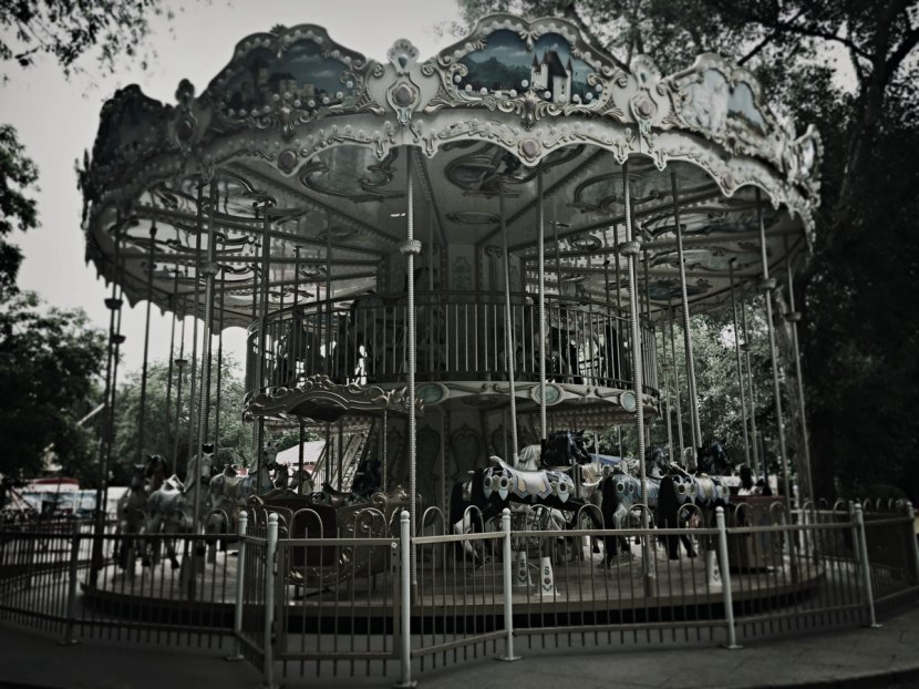 Amusement Park Carousel Traveling Carnival Ferris Wheel - Black And White Transparent PNG