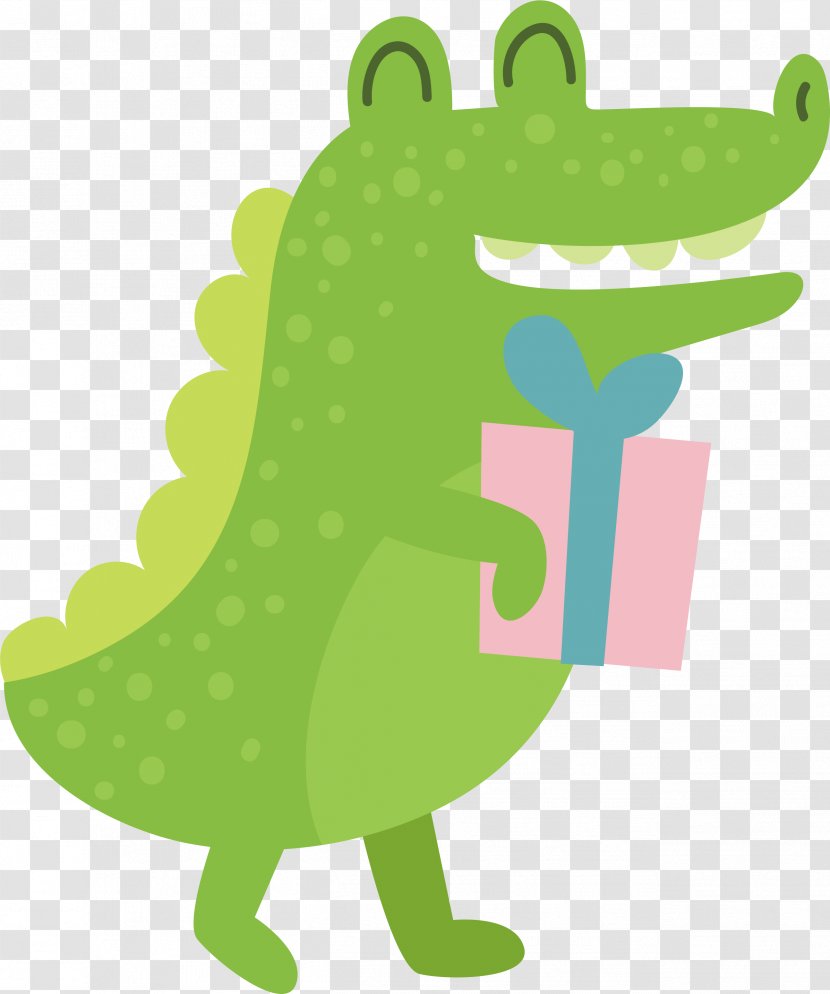 Green Gift Giving Alligator - Clip Art Transparent PNG