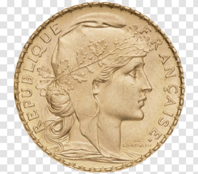 Napoléon Gold Coin Pièce De 20 Francs Coq French Franc - Banknote Transparent PNG