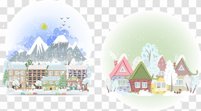 Cartoon Photography Illustration - Property - Vector Snow Town Transparent PNG