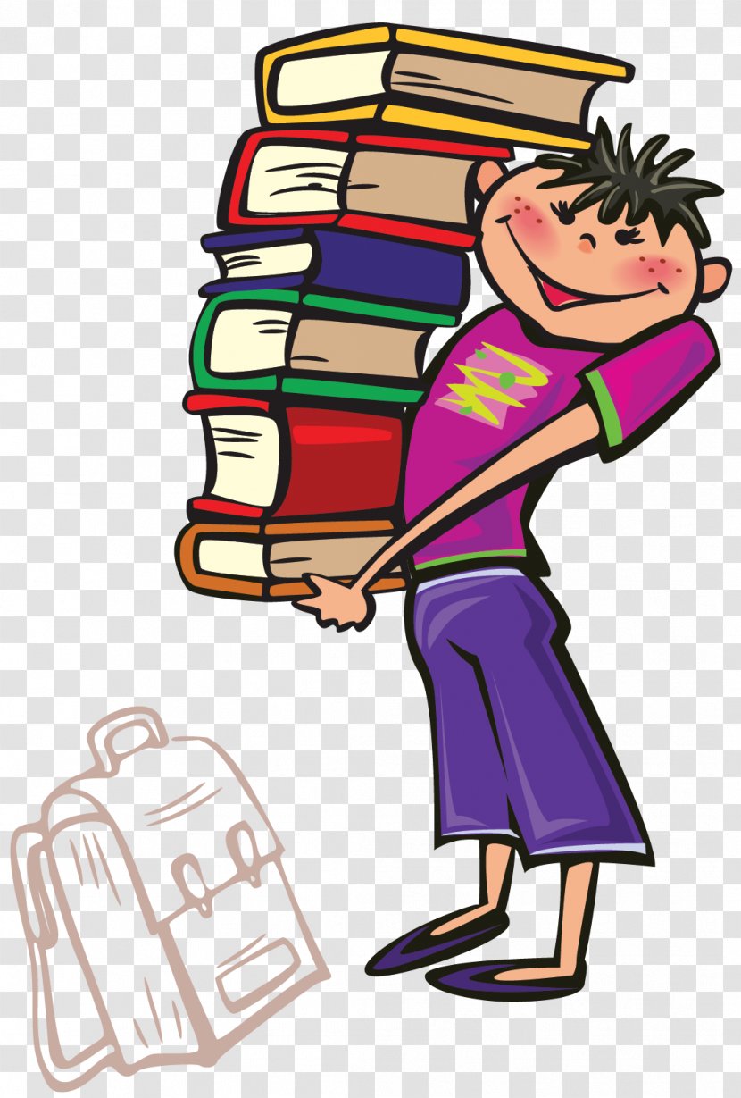 Book Free Content Clip Art - Public Domain - Cartoon Boy Holding A Pile Of Books Transparent PNG