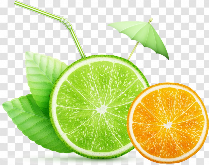 Orange Juice Lemon Lime - Fruits And Green Leafy Parasol Transparent PNG