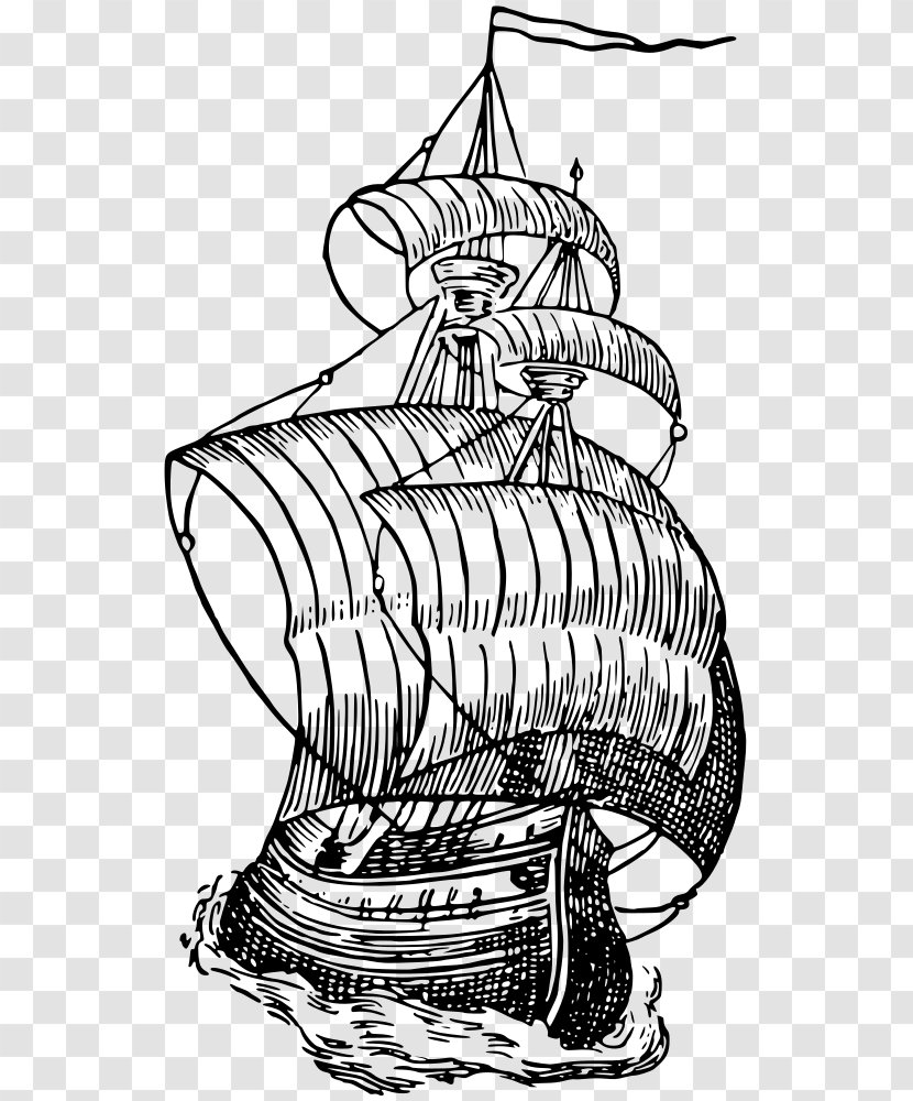 Sailing Ship Drawing - Line Art Transparent PNG