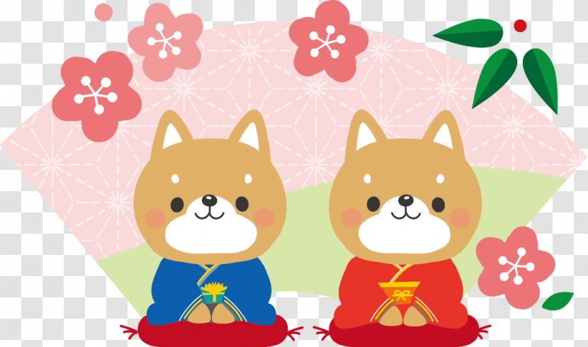 Dog Japanese New Year Card Christmas And Holiday Season Kagami Mochi - Fictional Character Transparent PNG