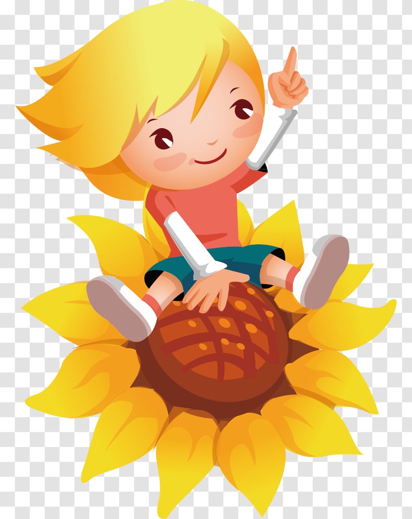 Common Sunflower Cartoon - Child - Painted Sunflowers Transparent PNG