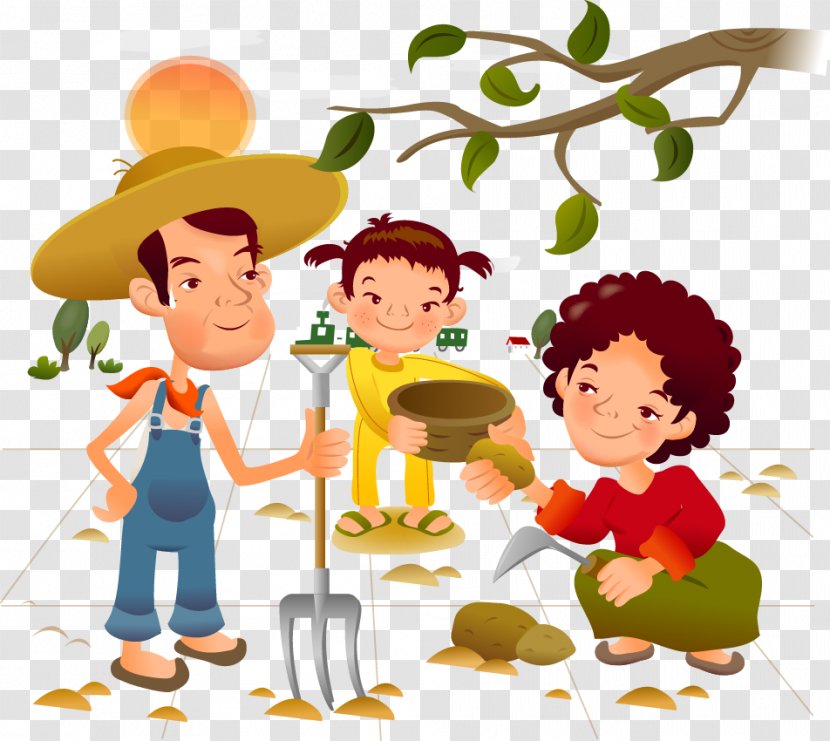 Family Cartoon Illustration - Boy - Together As A Farming Transparent PNG