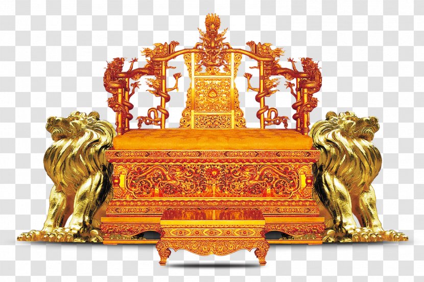 Forbidden City Emperor Of China Table Throne Chair - Golden A Pair Lions Transparent PNG