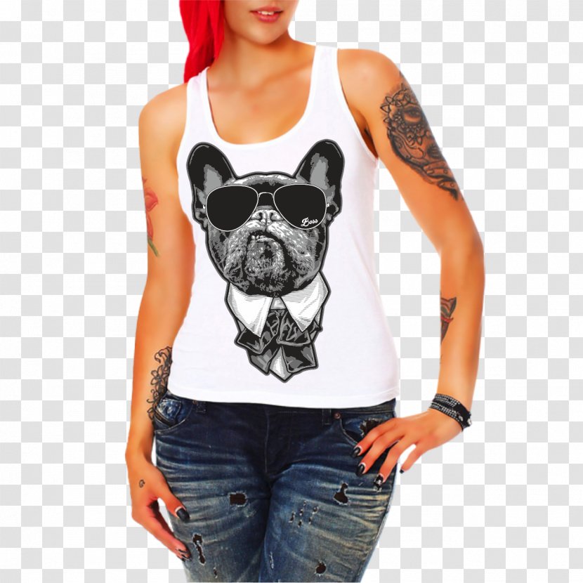 T-shirt Top Woman Sleeveless Shirt - Cartoon - French Bulldog Transparent PNG