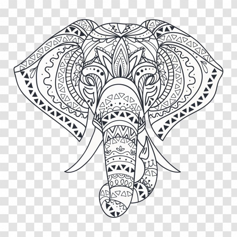 Wall Decal Mandala Elephant Canvas Print - Black And White - Elephants Transparent PNG