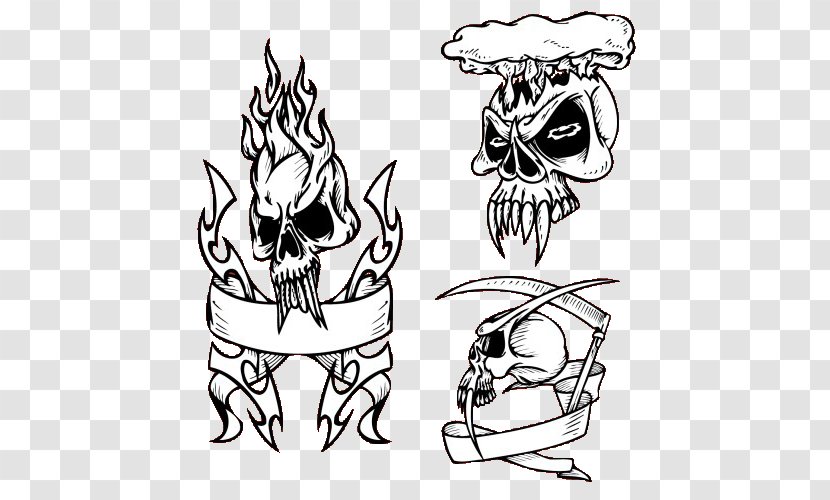 Skull Visual Arts Sketch - Cartoon - White Horror Elements Transparent PNG