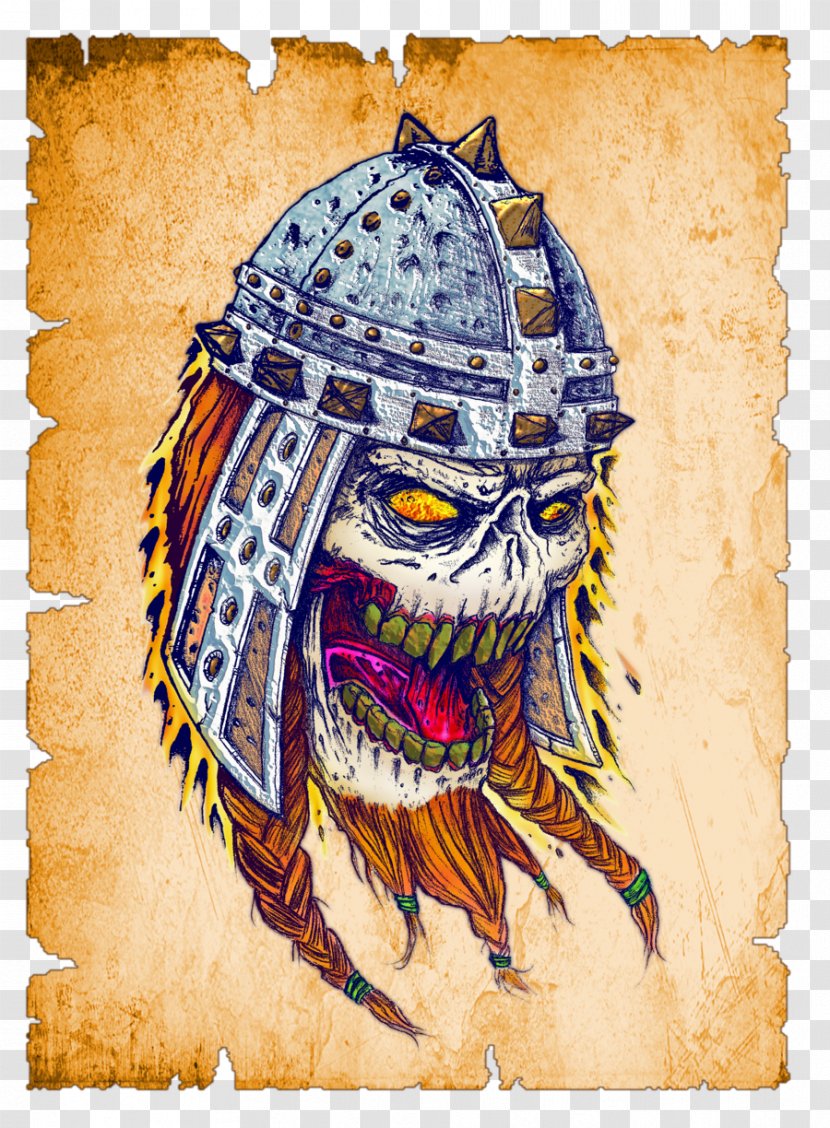 Horned Helmet Skull Tattoo Viking Art - Vikings Transparent PNG