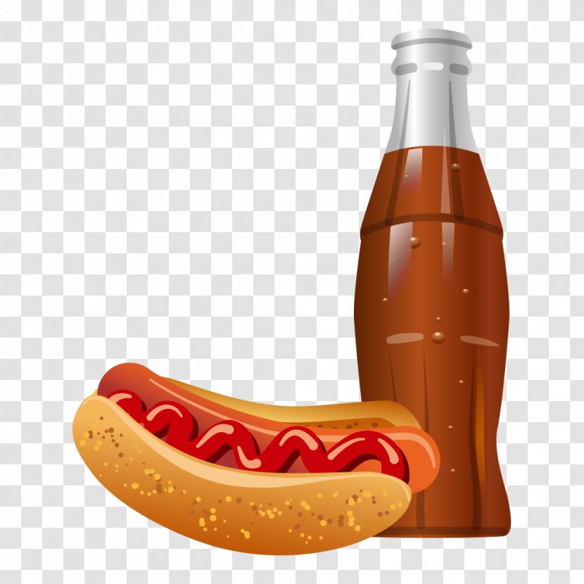 Coca-Cola Hot Dog Hamburger Fast Food - Stock Photography - Vector Sausage And Drink Bottles Transparent PNG