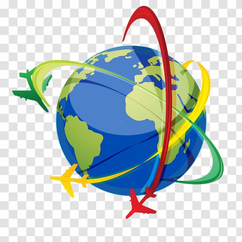 Airplane Clip Art - Globe - Earth Flying Around The Line Transparent PNG