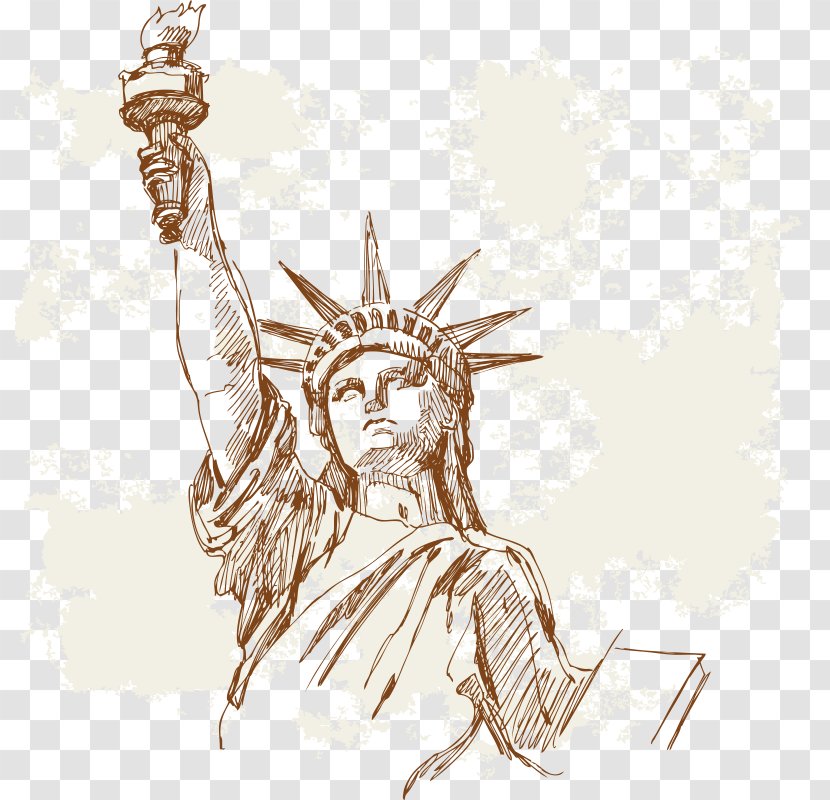 Statue Of Liberty Cartoon Illustration - Hand-painted Vintage Building Transparent PNG
