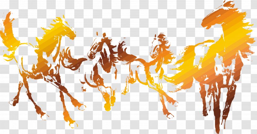 Galloping Horse Ink Wash Painting Icon - Calligraphy - Golden Group Transparent PNG