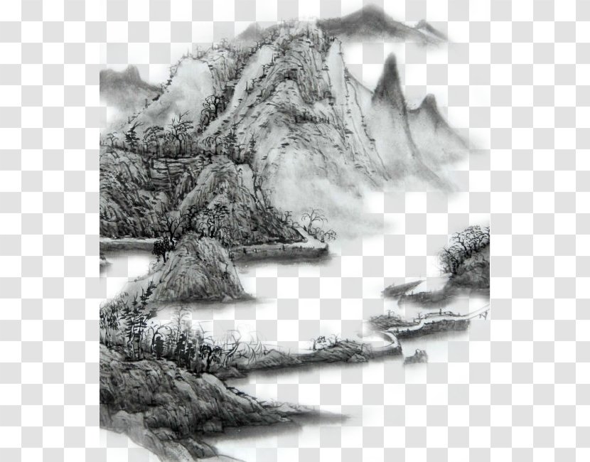 Ink Wash Painting Mountain - Image Resolution - Rolling Mountains Transparent PNG