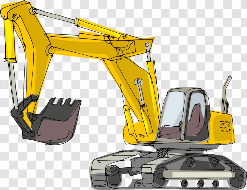 Cartoon Excavator Architectural Engineering - Transport - Hand-painted Municipal Large Transparent PNG