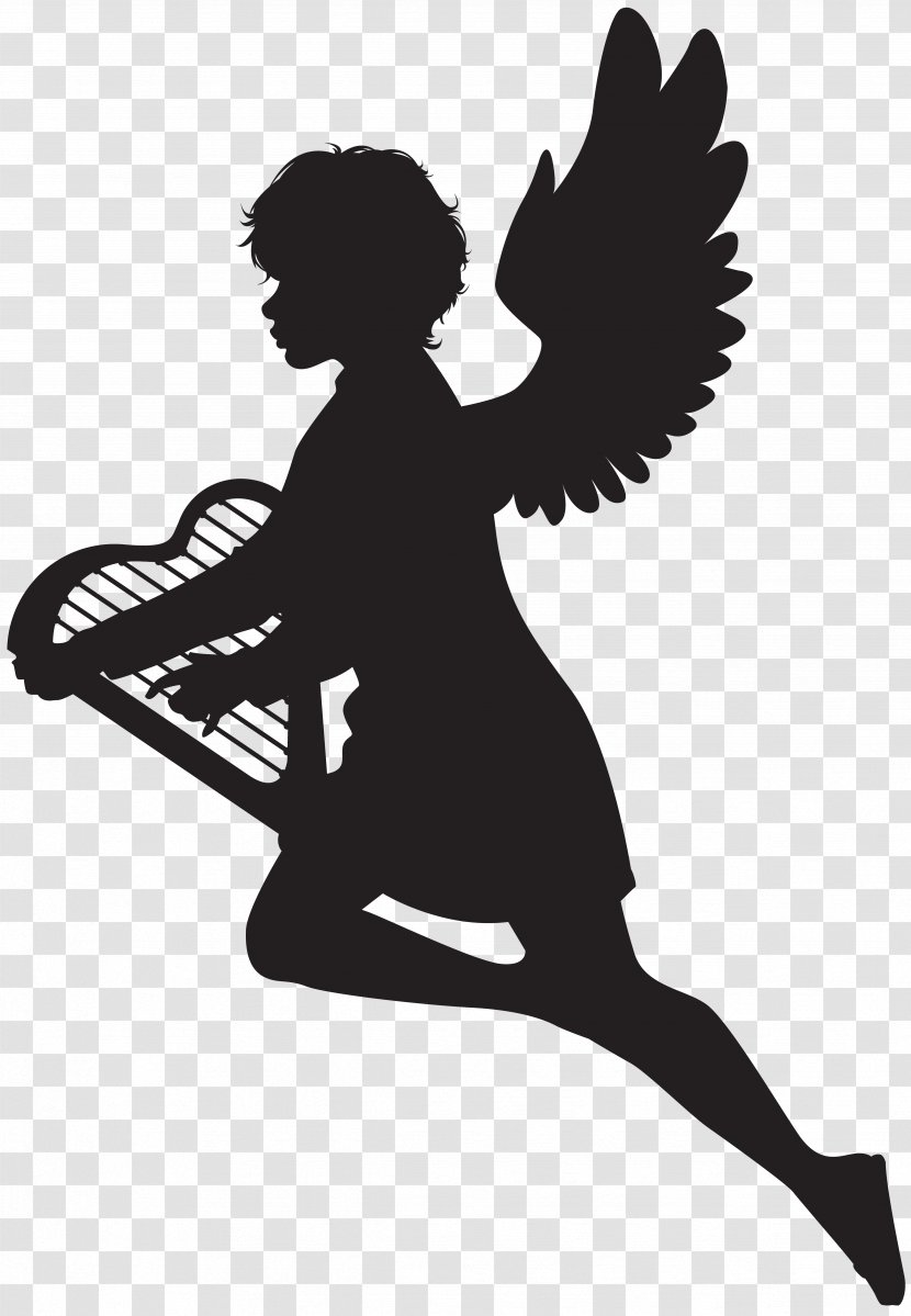 Silhouette Clip Art - Angel With Harp Image Transparent PNG