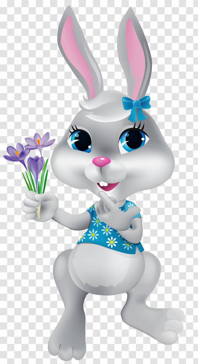 Easter Bunny Clip Art - Whiskers - With Crocuses Clipart Picture Transparent PNG