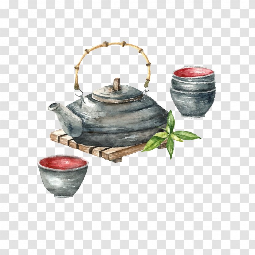 Japanese Cuisine Tea Sushi Watercolor Painting - Tableware - Hand-painted Set Free To Pull Transparent PNG