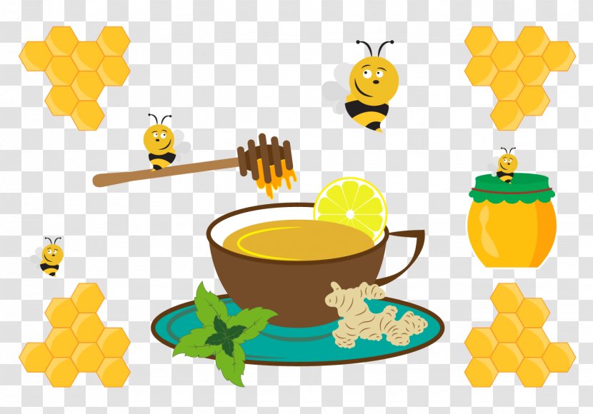 Tea Yellow Bee Yuja-cha Clip Art - Drinkware - Lemon Transparent PNG
