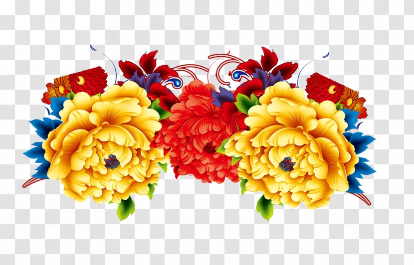 Chinese New Year Festival Floral Design - Papercutting - Golden Peony Transparent PNG