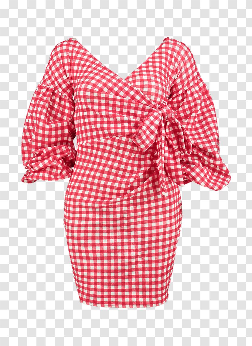 Polka Dot Shoulder Sleeve Nightwear Dress - Red Gingham Transparent PNG