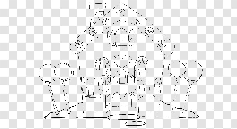 Gingerbread House Candy Cane Lollipop Corn Christmas Coloring Pages - Black And White - Cute Transparent PNG