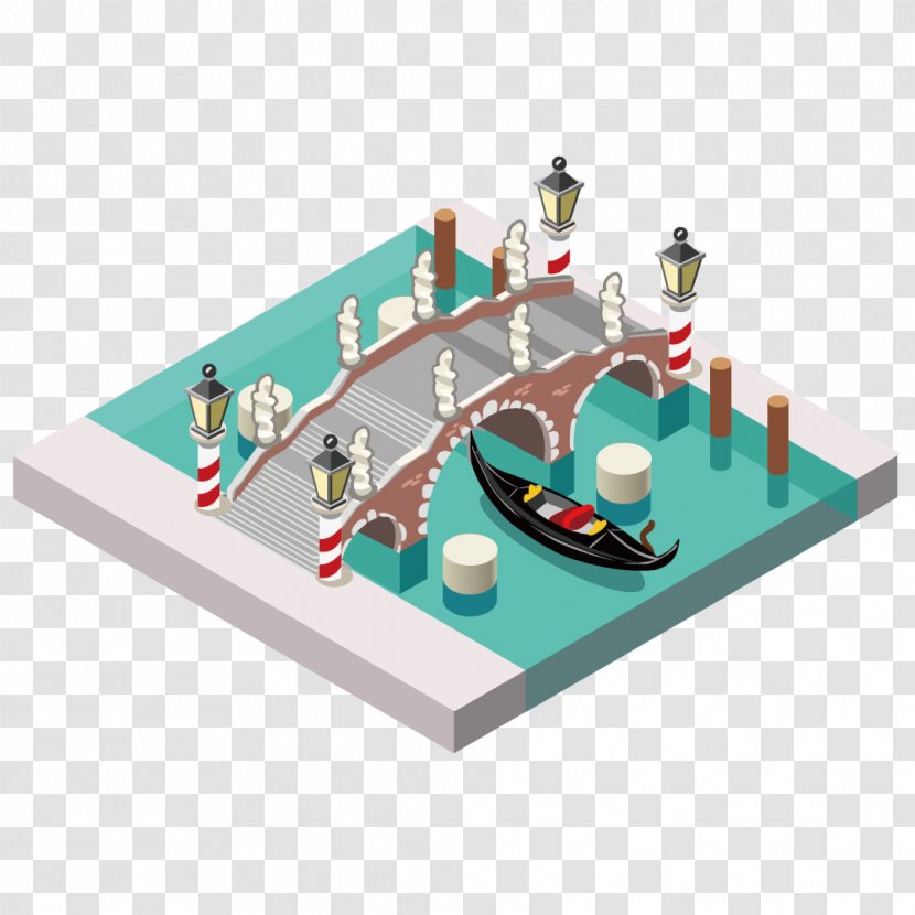 Building Isometric Projection Graphics In Video Games And Pixel Art Illustration - Venice Bridge Vector Transparent PNG