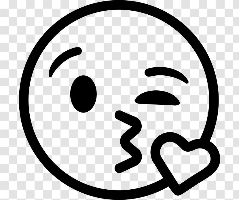 Emoji Kiss Emoticon Smiley Clip Art - Black And White Transparent PNG