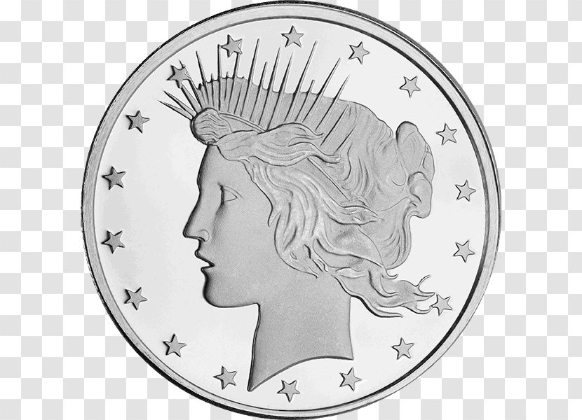 Peace Dollar Silver Coin Bullion - Monochrome Transparent PNG