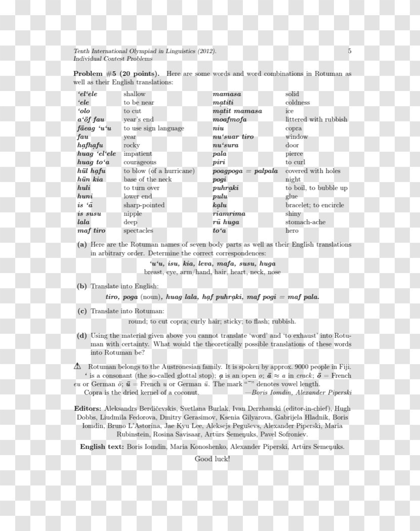 International Linguistics Olympiad Rotuman Language North American Computational - Intraocular Lens - Sokolov Czech Republic Transparent PNG