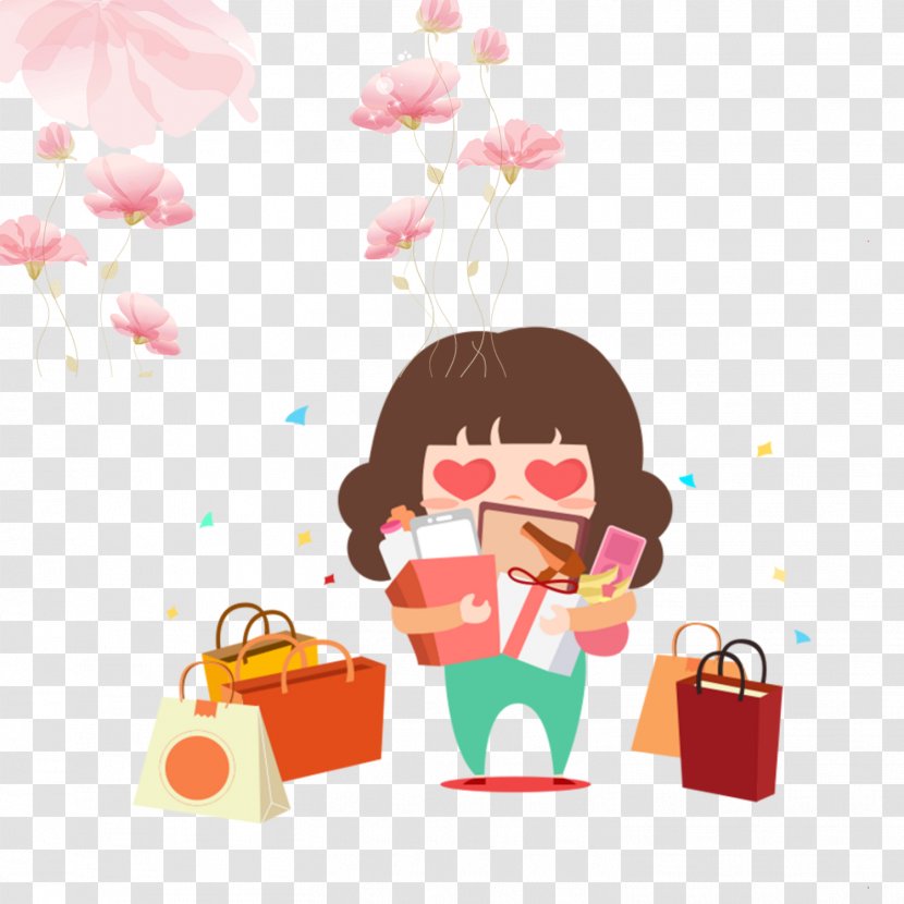 Shopping Cartoon - Flower - Crazy Woman Transparent PNG