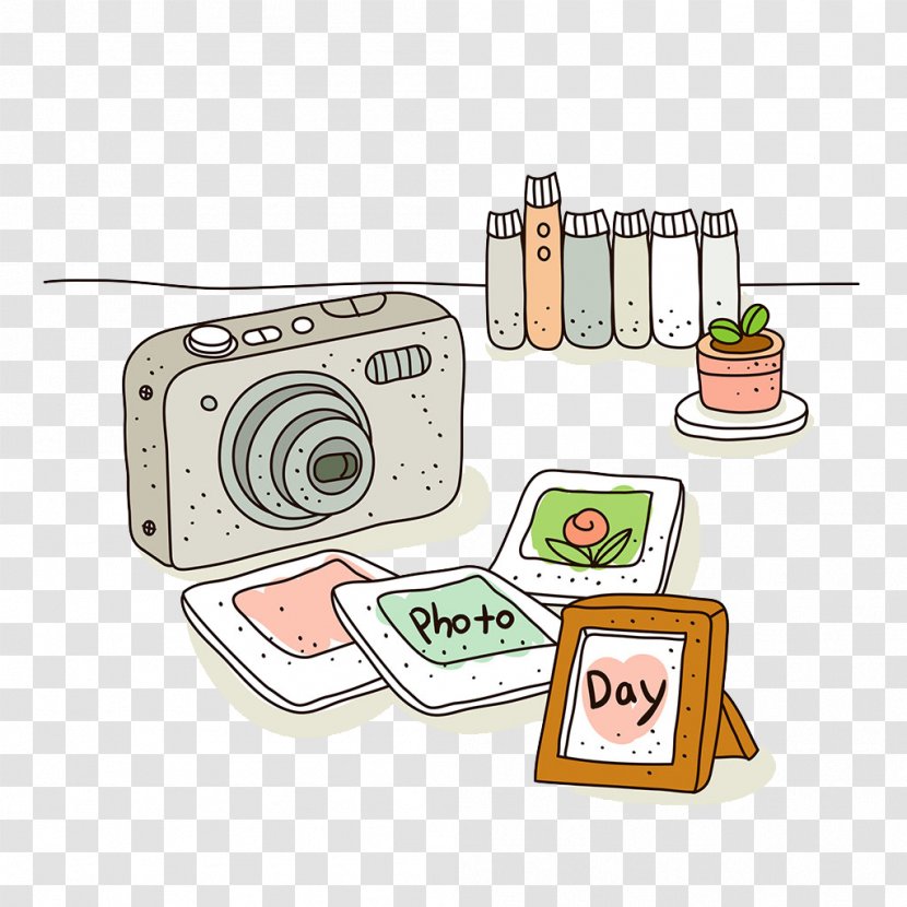 Camera Cartoon Illustration - Hand-painted Decorative Patterns Transparent PNG