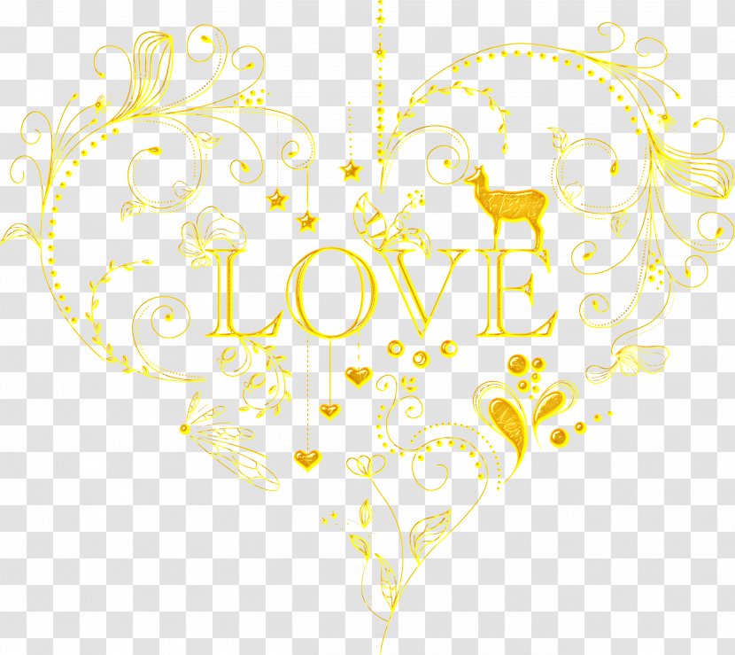 Graphic Design Text - Flower - Gold Heart Transparent PNG