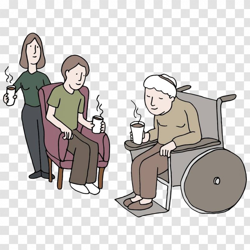 Nursing Home Care Old Age Clip Art - Silhouette - The Man Sitting On Wheel Drinking Tea Transparent PNG