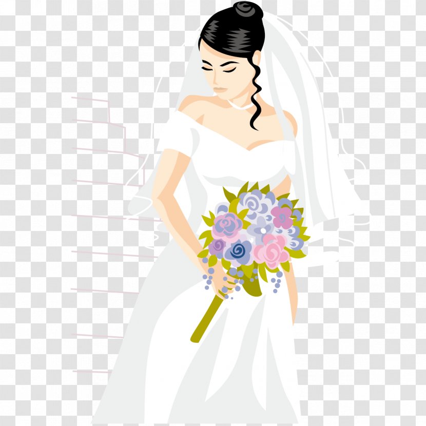 Bridegroom Photography Illustration - Heart - Vector Bride Holding Bouquet Transparent PNG