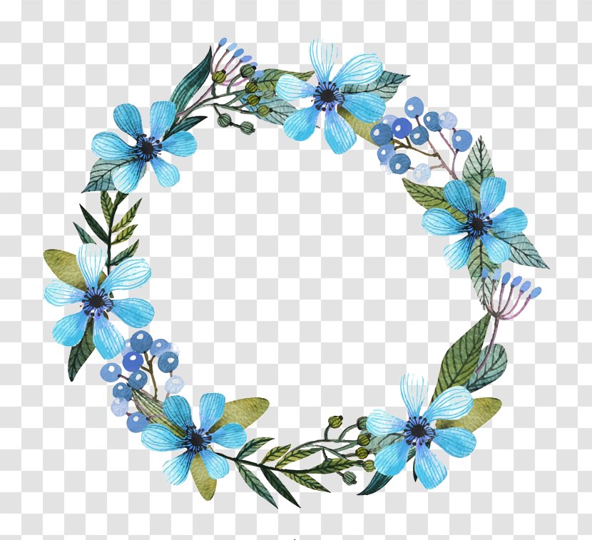 Flower Blue Wreath Clip Art - Painted Garland Transparent PNG