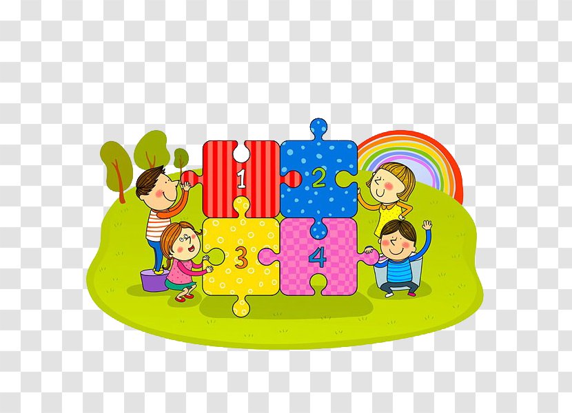 Jigsaw Puzzle Child Cartoon Illustration - Children Play Puzzles Transparent PNG