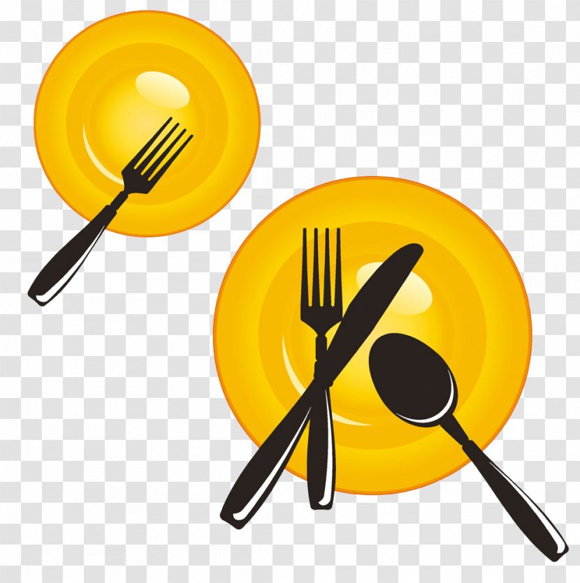 Knife Table Cutlery Plate - Yellow - Hand Drawn Kitchen Supplies Transparent PNG