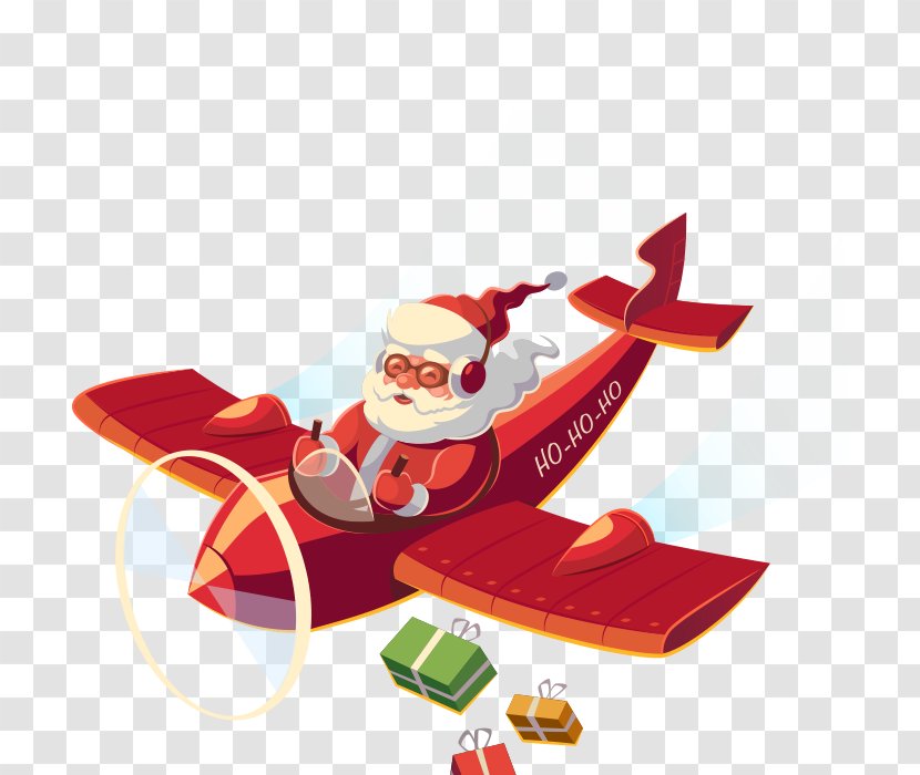 Santa Claus Airplane Christmas Clip Art - Layers Transparent PNG